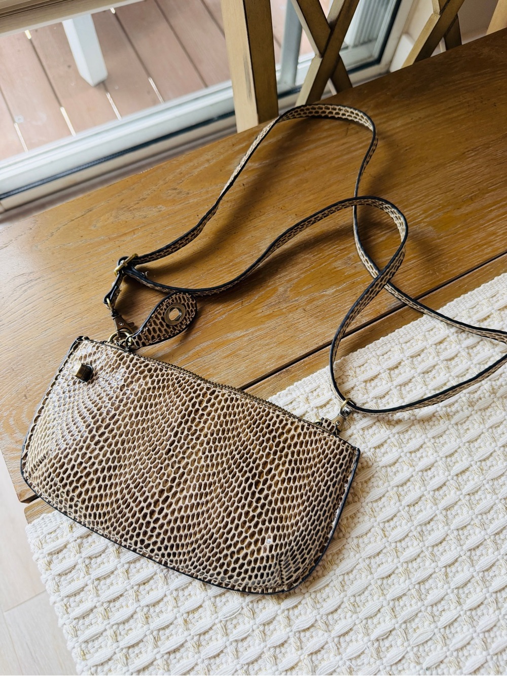 Vintage Snake-Texture Statement Bag in Beige